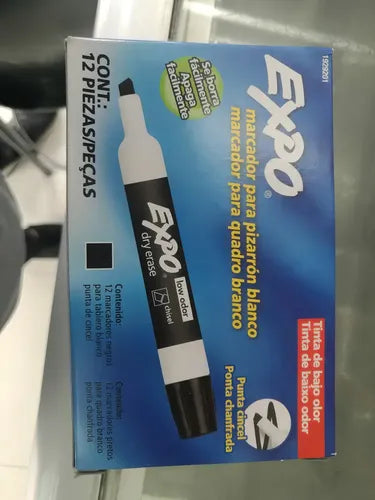 Marcador Pizarron Sharpie Expo Negro Cincel 12 Pzs Negro
