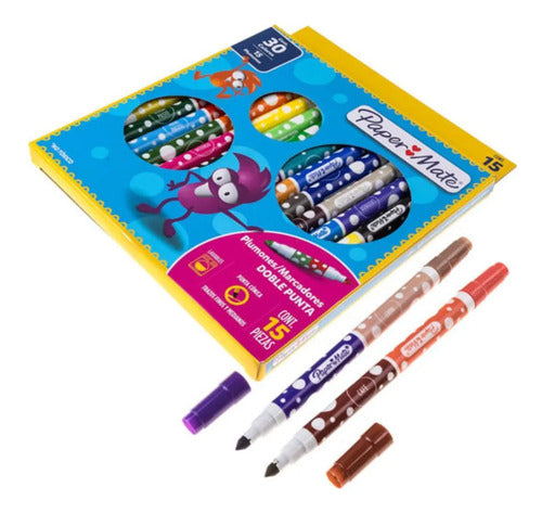 Plumones Papermate Doble Punta Colores Surtidos C/15x30