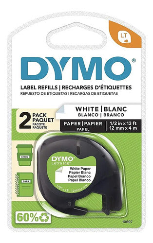 Cinta Dymo Letratag Blanca 1,2 Cm X 4 M 2 Pzas Blanco