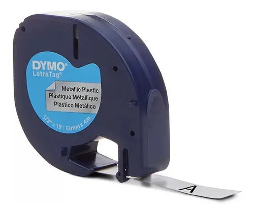 Cinta Dymo 91338 12mm X 4m Color Negro Sobre Gris Metalico Negro