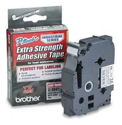 Cinta Brother Tzes941 Negro Sobre Plata, 18mm X 8m, Plata Negro