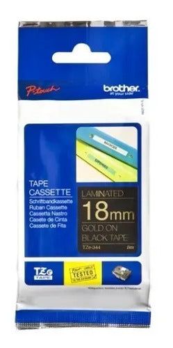 Cinta Laminada Brother Tze344 Oro Sobre Negro 18mm X 8m /vc Color Negra/oro