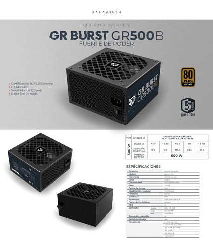 Fuente De Poder Balam Rush Gr Gr500b 80 Plus Bronze 500w