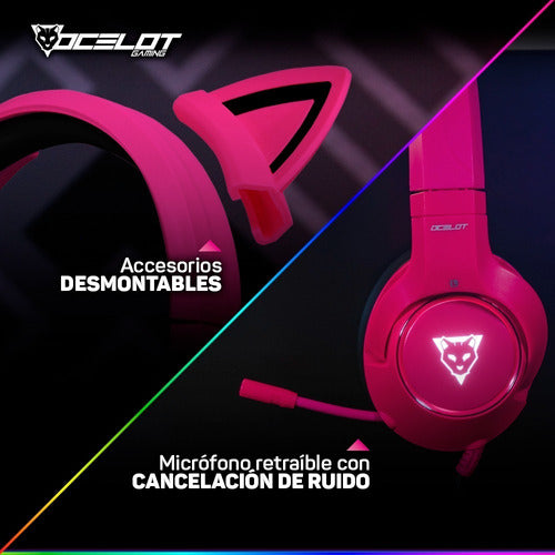 Ocelot Gaming Audífonos Gamer Ogh03 Multiplataforma 3.5 Rosa