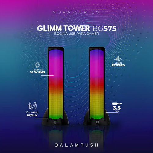 Balam Rush Bocina Gamer Glimm Tower Bg575 Bluetooth 2 Piezas