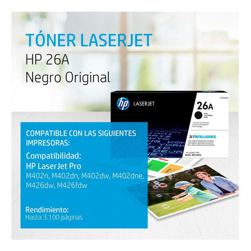 Tóner Hp 26a Negro Original, 3100 Páginas Cf226a