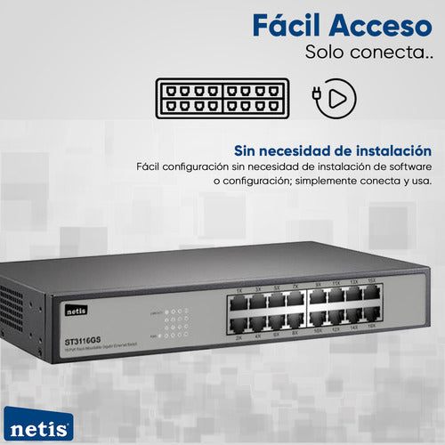 Switch Netis St3116gs, 16 Puertos Gigabit Ethernet 32 Gbit/s