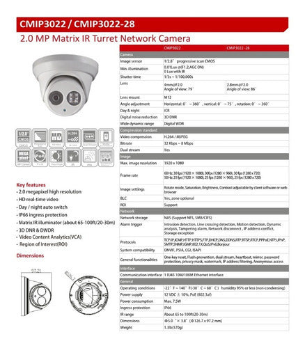 Lts Cámara Ip Domo Ir Cmip3022 Alámbrico 1920x1080 Día/noche
