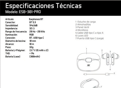 Vorago Audífonos Intrauriculares Esb-301-pro Bluetooth Negro
