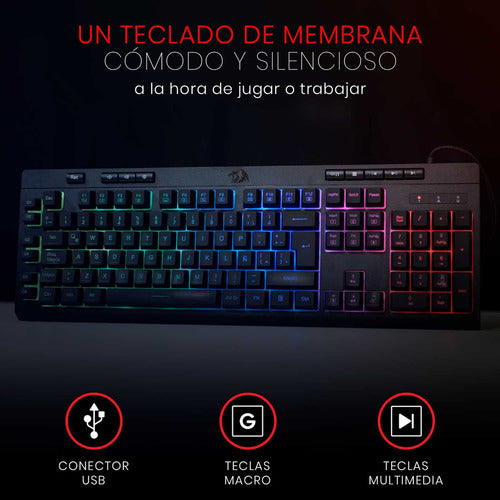 Teclado De Membrana Redragon Shiva K512rgb Negro C/software