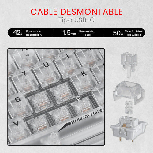 Teclado Gamer Redragon Fizz Rgb K617-ct Transparente Inglés