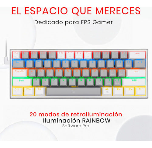 Teclado Gamer Redragon Fizz Rainbow K617r Gris/blanco Inglés