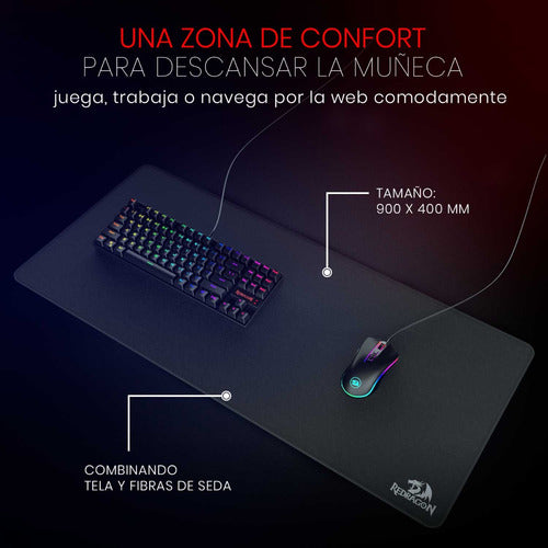 Mousepad Gamer Redragon Flick Xl, 40 X 90cm, 4mm, Negro