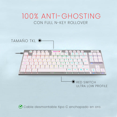 Teclado Mecánico Redragon Horus White K622w-rgb Tkl-español
