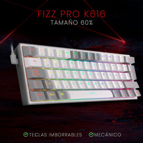 Teclado Mecánico Redragon 60% Fizz Pro K616rgb White/gray Bt