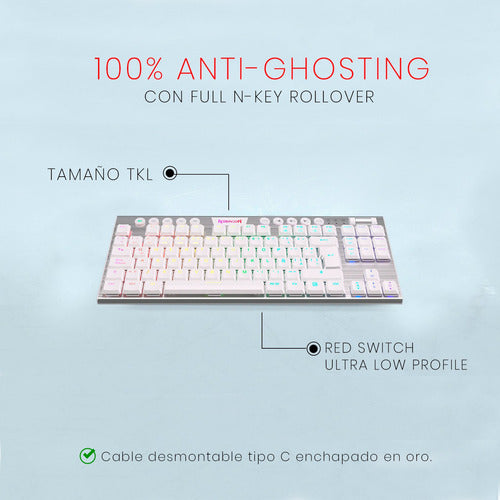 Teclado Mecanico Redragon Horus White K621w-rgb Tkl,wireless