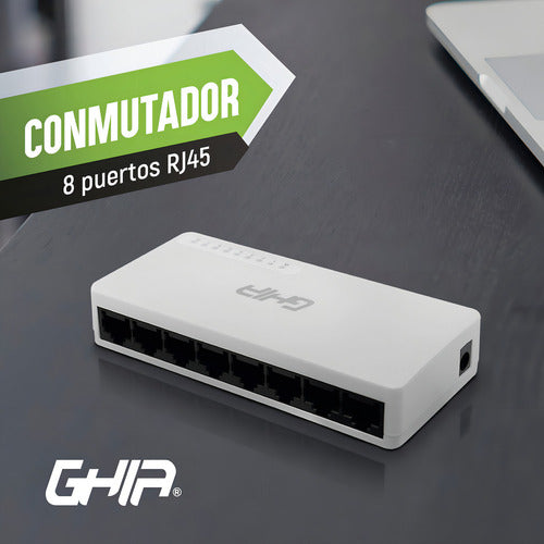 Conmutador Ghia 10-100mbps Switch No Administrable 8 Puertos Color Blanco Modelo Gnw-s2