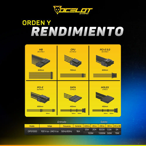 Fuente De Poder Ops1000 Ocelot Atx 1000w Modular 80+ Gold