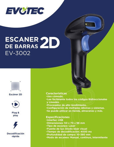 Lector De Código De Barras 2d Usb Naceb Ev-3002