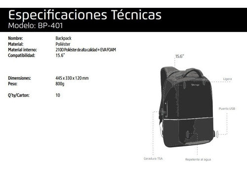 Vorago Mochila De Poliéster Bp-401 Para Laptop 15.6 , Negro