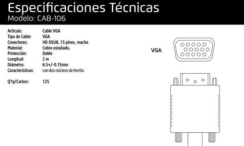 CABLE VGA VORAGO CAB-106 2METROS. BOLSA