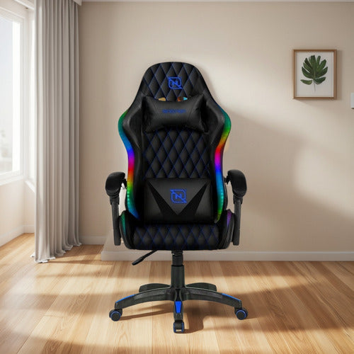 Silla Gamer Rgb Necnon Ngs-01 Negro Azul Con Cojín Lumbar