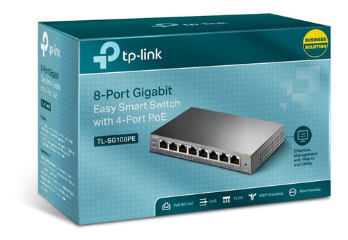 Switch Tp-link Tl-sg108pe, Negro, 8 Puertos 10/100/1000 Mbps
