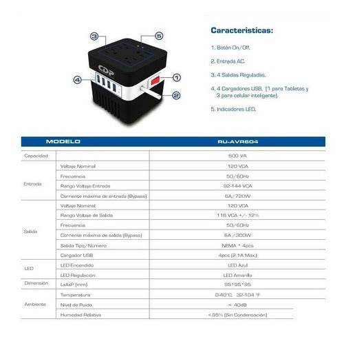Regulador Cdp Supresor De Picos Avr 604 300w 600va 4xusb