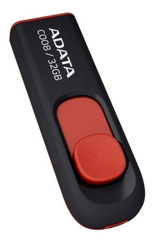 ADATA 32 GB Memoria Flash USB 2.0 Deslizable Color Negro con Rojo (Modelo C008)