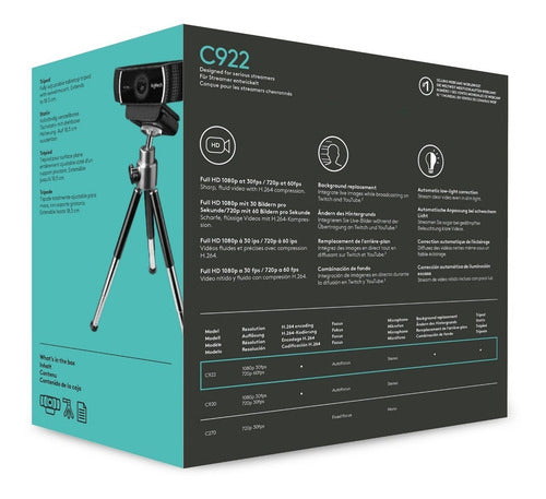 Logitech Webcam Hd Pro C922 1920x1080 Pixeles Usb Negro