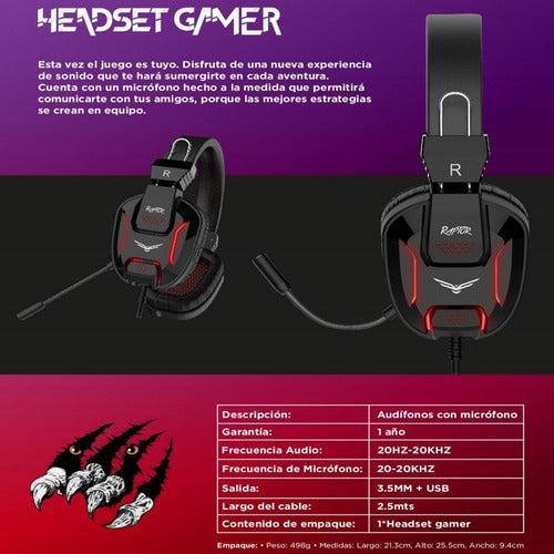 Audífonos Gamer Naceb Raptor Alámbrico 2.5 M Negro