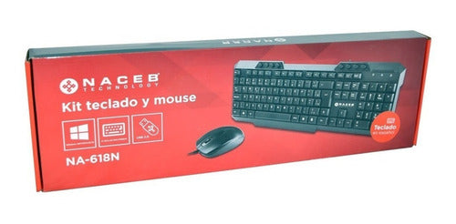 Kit Teclado Mouse Naceb Ergonomico Alambrico Usb Optico, Esp
