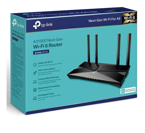 Tp-link Archer Ax10 Router Wifi 6 Ax1500 Doble Banda Hasta 1.5gbps - Cpu De Triple Núcleo - 4 Antenas - 1× Gigabit Wan P