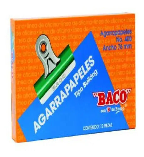12pzs Agarrapapel Baco Bull-dog No.400 Verde 76mm /v Verde