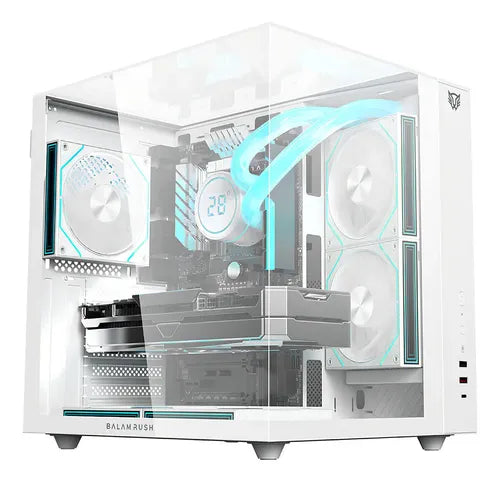 Gabinete Gamer Balam Rush Tank Majestic 6600 Atx Media Torre 5 Fan Panel Cristal Templado Usb-c Argb Blanco Br-941532