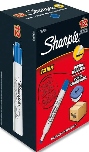 Rotulador Permanente Sharpie 12un Azul Con Punta Biselada Azul