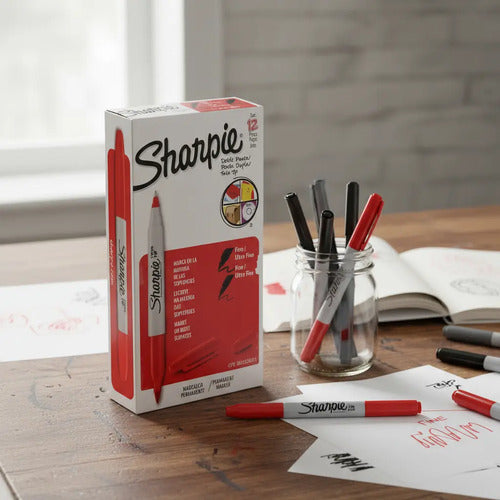 Marcador Permanente Sharpie Doble Punta Con 12 Piezas Rojo Rojo