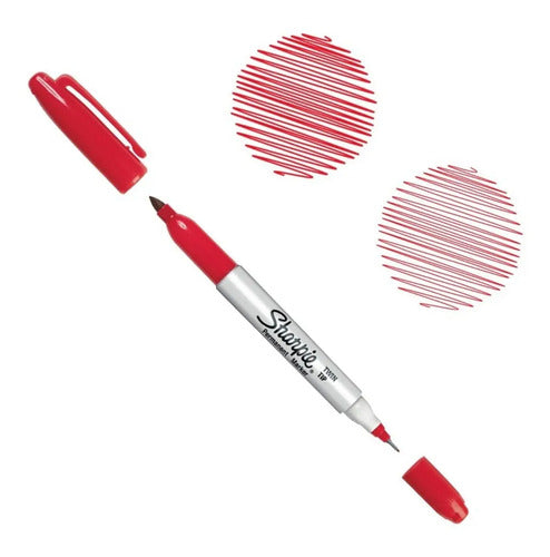 Marcador Permanente Sharpie Doble Punta Con 12 Piezas Rojo Rojo