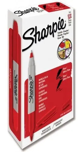 Marcador Permanente Sharpie Doble Punta Con 12 Piezas Rojo Rojo