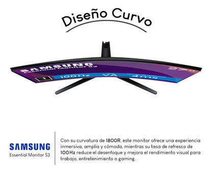 Monitor Samsung Essential S3 27 Curvo Fhd 100hz Hdmi Vga Ls27d390galxzx Negro