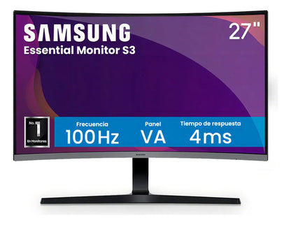 Monitor Samsung Essential S3 27 Curvo Fhd 100hz Hdmi Vga Ls27d390galxzx Negro