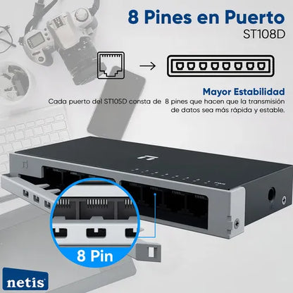 Switch Netis St108d, 8 Puertos Fast Ethernet 10/100, 1.6 Gb