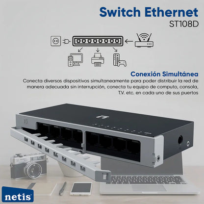 Switch Netis St108d, 8 Puertos Fast Ethernet 10/100, 1.6 Gb