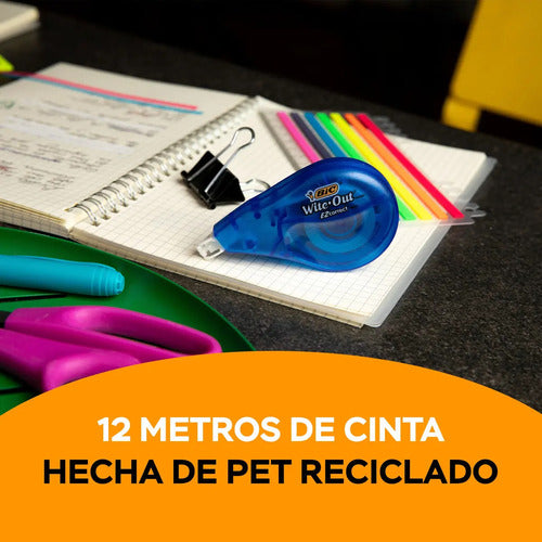 Cinta Correctora Blanca 12 M X 4.2 Mm Bic Con Cuerpo Azul 6 Piezas
