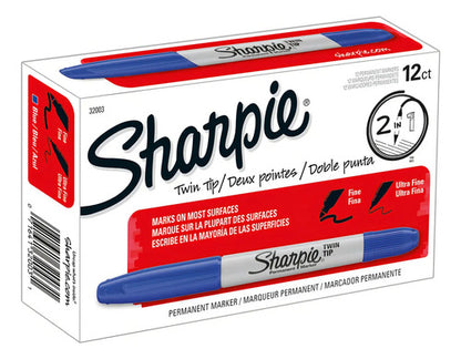Marcador Permanente Sharpie Doble Punta Caja Con 12 Piezas Azul