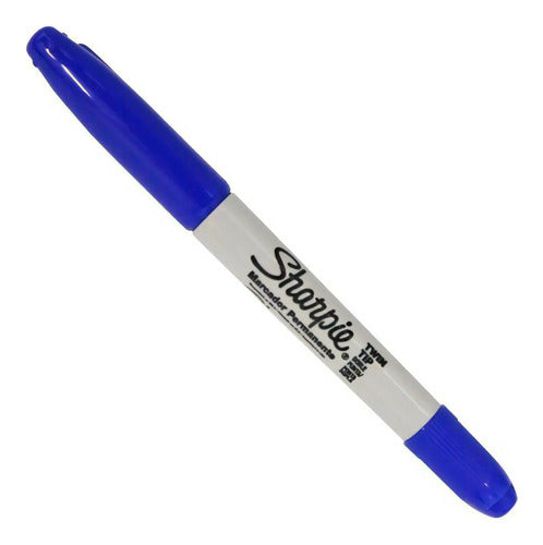 Marcador Permanente Sharpie Doble Punta Caja Con 12 Piezas Azul