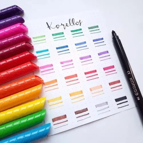 Plumones Lavables De Colores Kores X24 Piezas Punta Conica Brillantes