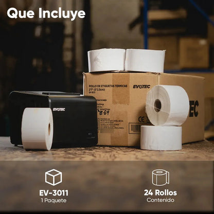Evotec Rollo De Etiquetas Ev-3011c, 24 Rollos 2000 Etiquetas Blanco