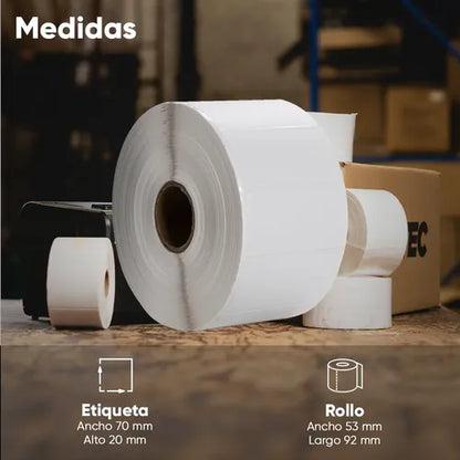 Evotec Rollo De Etiquetas Ev-3011c, 24 Rollos 2000 Etiquetas Blanco