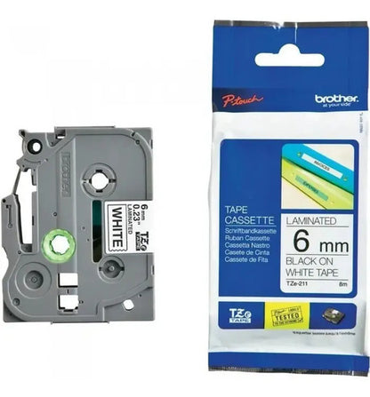 Cinta Brother Tze211 Negro En Blanco, 6mm X 8m Blanco